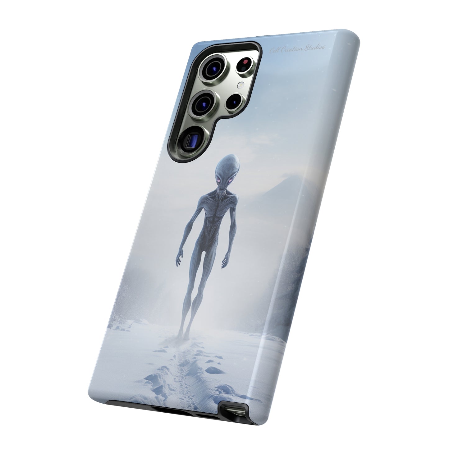 Introducing the "Frosty Extraterrestrial" Cell Phone Case – Embrace Alien Intrigue Amidst the Snowscape -Tough Cases