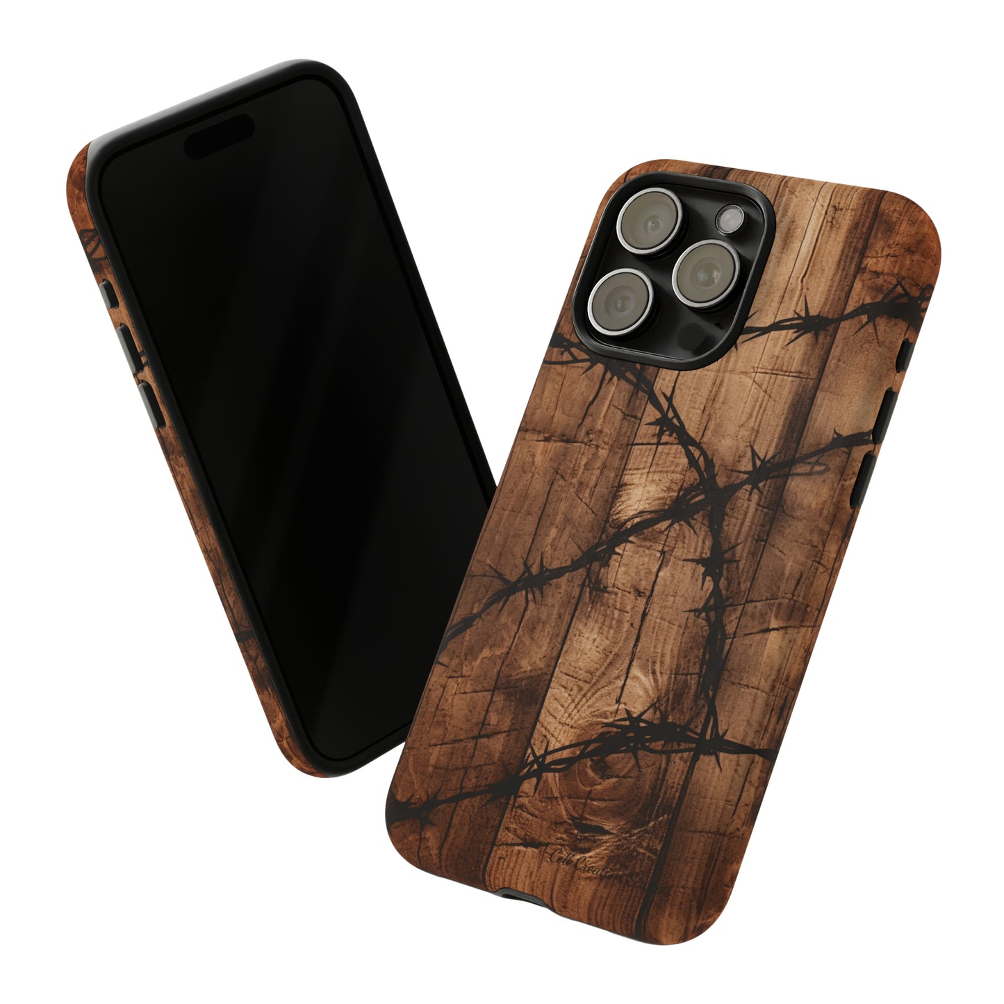 "Elegant Barb Wire on Wood" Embrace Rustic Style -Tough Phone Cases