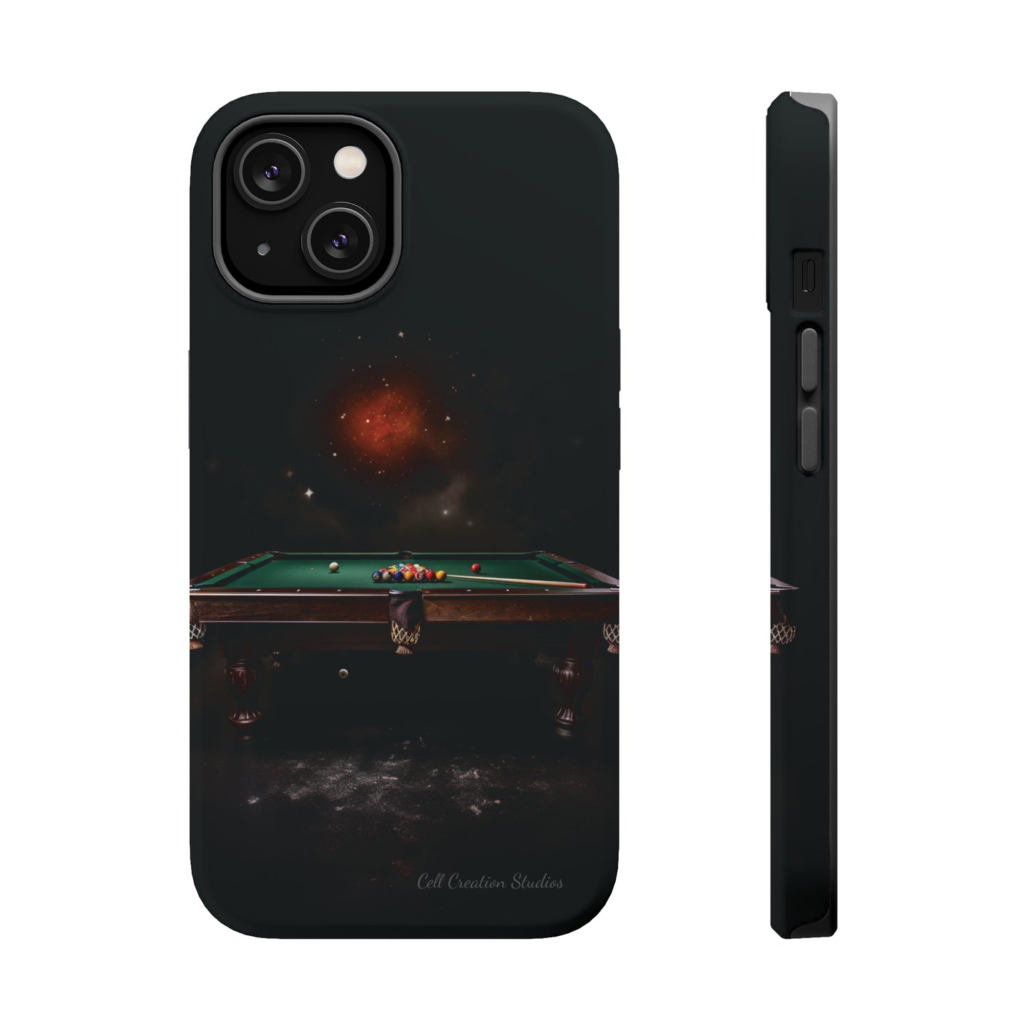 "Rack 'Em Up in Style: Pool Table-Themed Phone Case with Space Background" -MagSafe Tough Cases