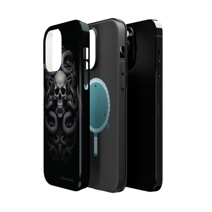 Introducing the "Monochrome Skull and Snakes" Cell Phone Case – A Bold Statement -MagSafe Tough Cases