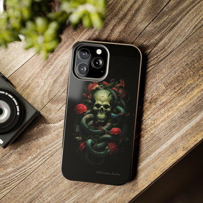 Introducing the "Serpentine Elegance" Cell Phone Case: Where Skulls and Snakes, Intertwine -Tough Phone Cases