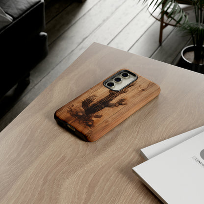 "Cactus Burnt Wood Design" Phone Case -Tough Cases