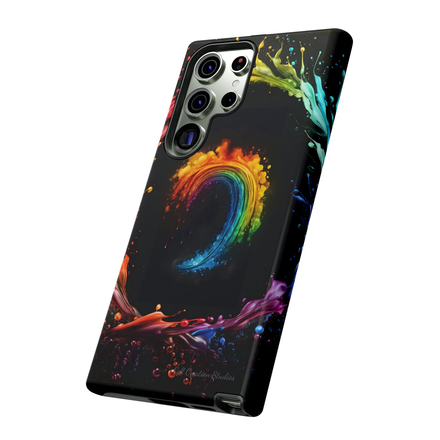 "Vibrant Swirls Painted on Black" Cell Phone Case -Tough Cases