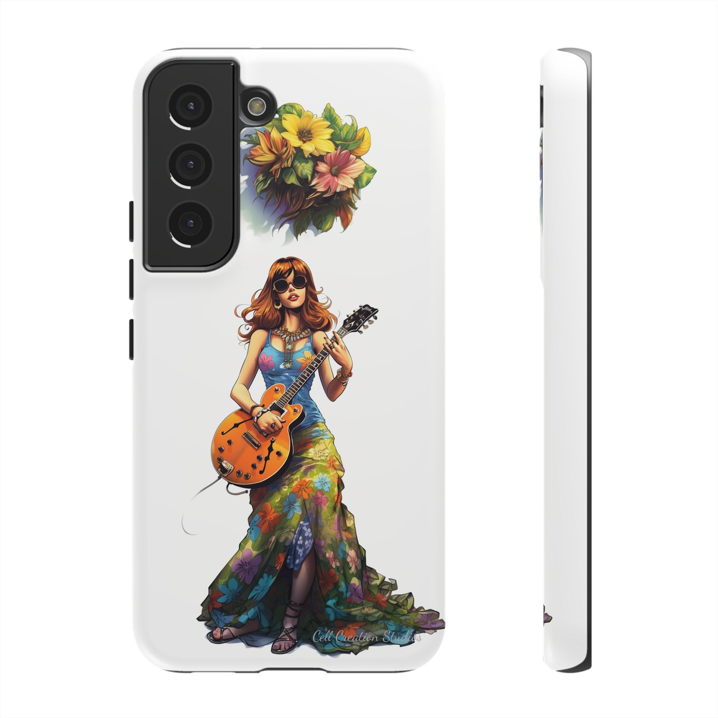 Introducing the "Hippie Chick Groove" Cell Phone Case – Retro Vibes and Musical Delight -Tough Cases