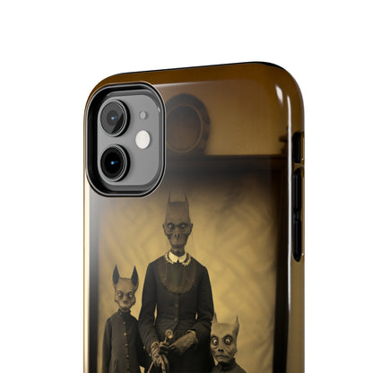 Introducing the "Vintage Odd Creatures" Cell Phone Case – Step into the Eerie Charm of a Haunting Family Portrait -Tough Phone Cases