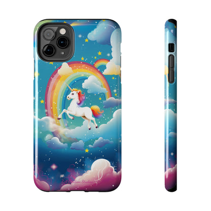 Introducing the "Rainbow Soar" Cell Phone Case – Embark on a Whimsical Journey with a Flying Unicorn -Tough Phone Cases