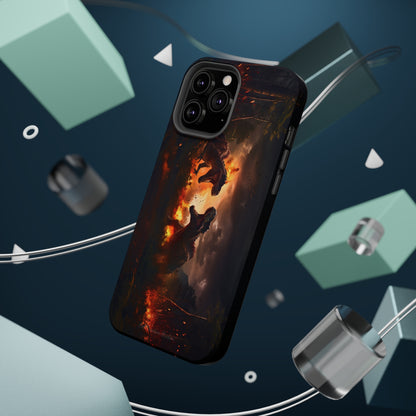 Introducing the "Ancient Battle Inferno" Cell Phone Case – Witness Epic Dinosaur Clash in a Fiery Forest! -MagSafe Tough Cases