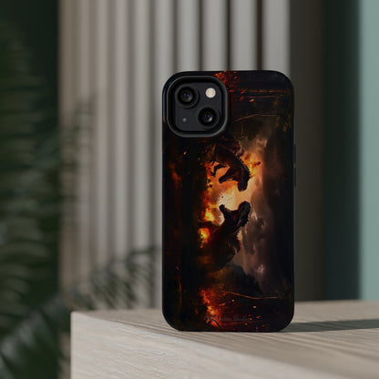 Introducing the "Ancient Battle Inferno" Cell Phone Case – Witness Epic Dinosaur Clash in a Fiery Forest! -MagSafe Tough Cases