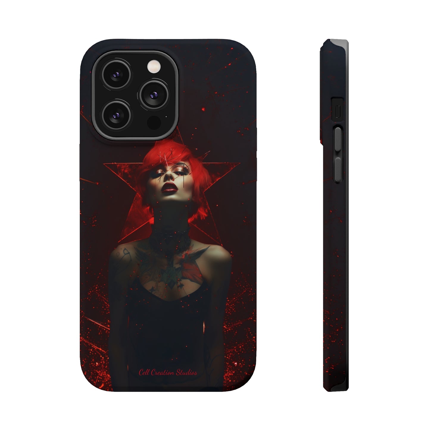 Introducing the "Inked Flame" Cell Phone Case – Embrace Fiery Elegance with a Tattooed Red-Headed Beauty -MagSafe Tough Cases