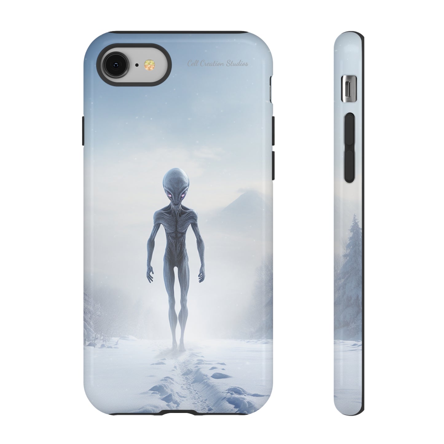 Introducing the "Frosty Extraterrestrial" Cell Phone Case – Embrace Alien Intrigue Amidst the Snowscape -Tough Cases