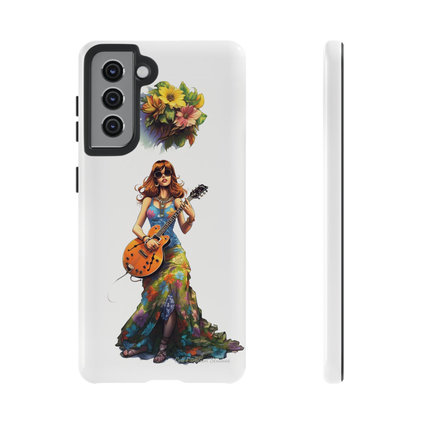 Introducing the "Hippie Chick Groove" Cell Phone Case – Retro Vibes and Musical Delight -Tough Cases