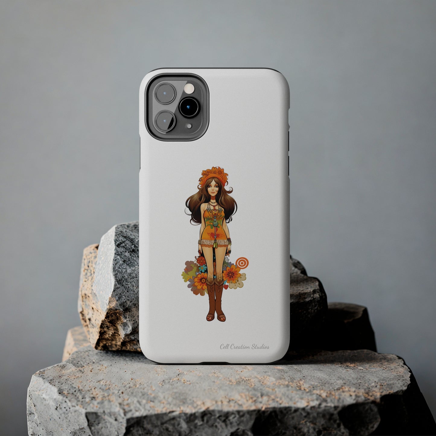 Introducing the "Groovy Hippie Chick" Cell Phone Case – Peace, Love, and Retro Style -Tough Phone Cases