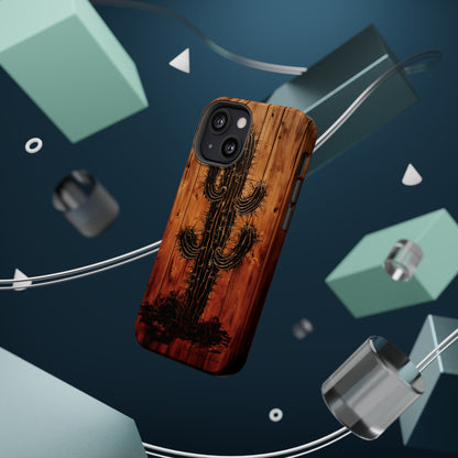 "Desert Vibes Cactus Burnt Wood Design" Phone Case -MagSafe Tough Cases