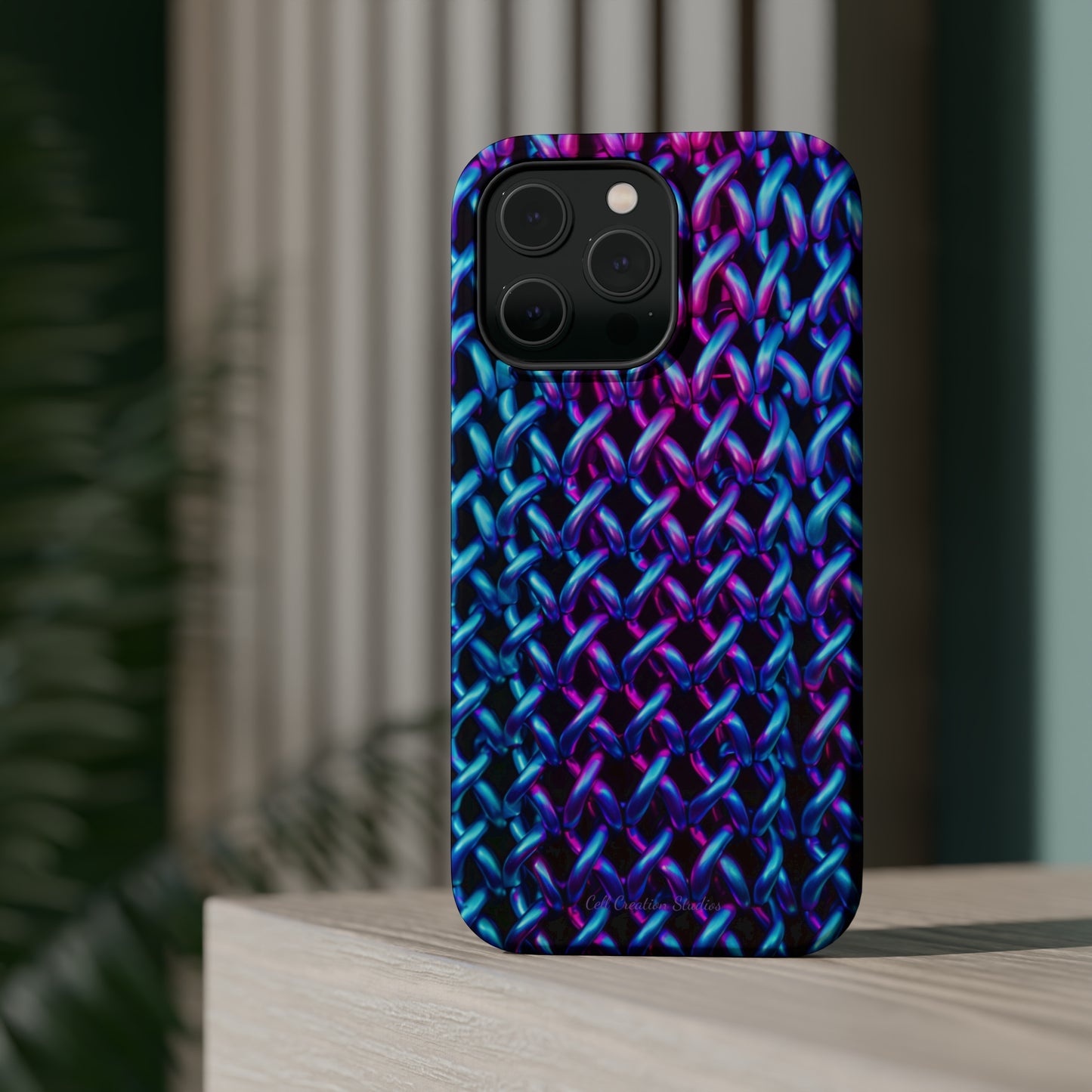 Introducing the "Neon Chainlink Glow" Cell Phone Case – Illuminate Your Style with Vibrant Chain Pattern Design -MagSafe Tough Cases