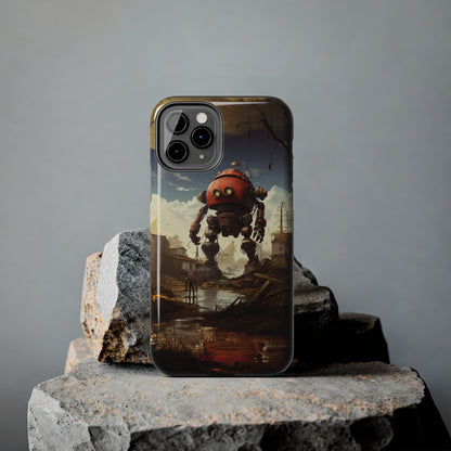 Introducing the "Urban Encounter" Cell Phone Case – Witness the Epic Convergence of Man and Giant Robot -Tough Phone Cases