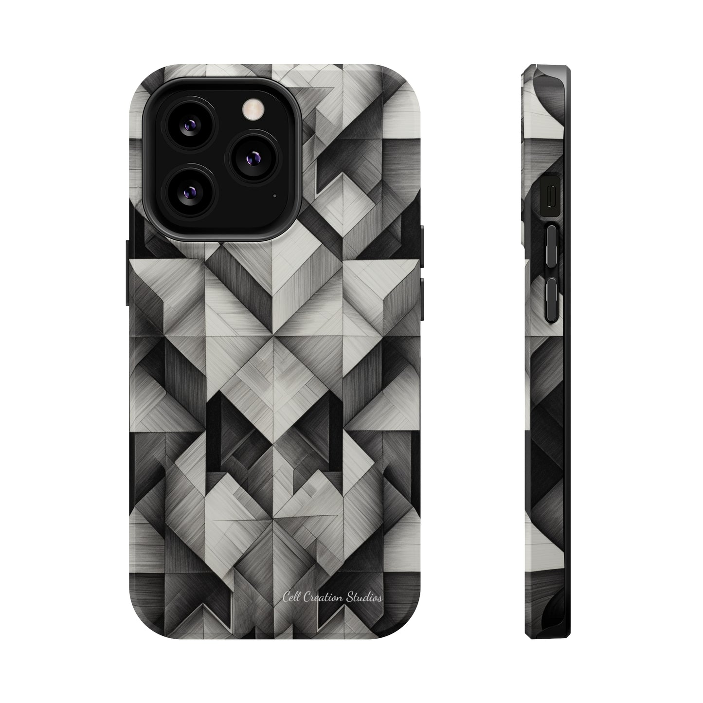 The "Black and White Geometric Pattern" Cell Phone Case- Elevate Your Phone's Style -MagSafe Tough Cases