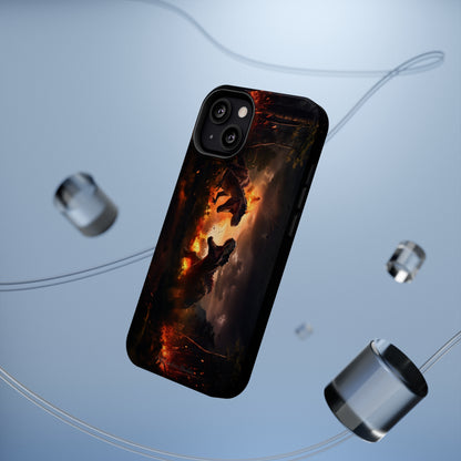 Introducing the "Ancient Battle Inferno" Cell Phone Case – Witness Epic Dinosaur Clash in a Fiery Forest! -MagSafe Tough Cases