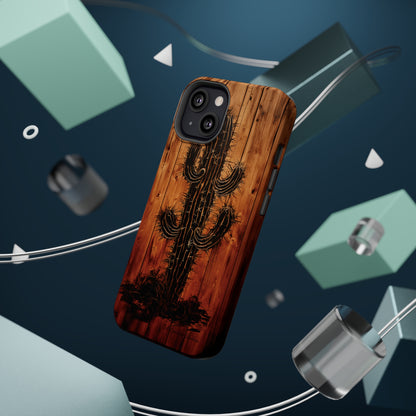 "Desert Vibes Cactus Burnt Wood Design" Phone Case -MagSafe Tough Cases