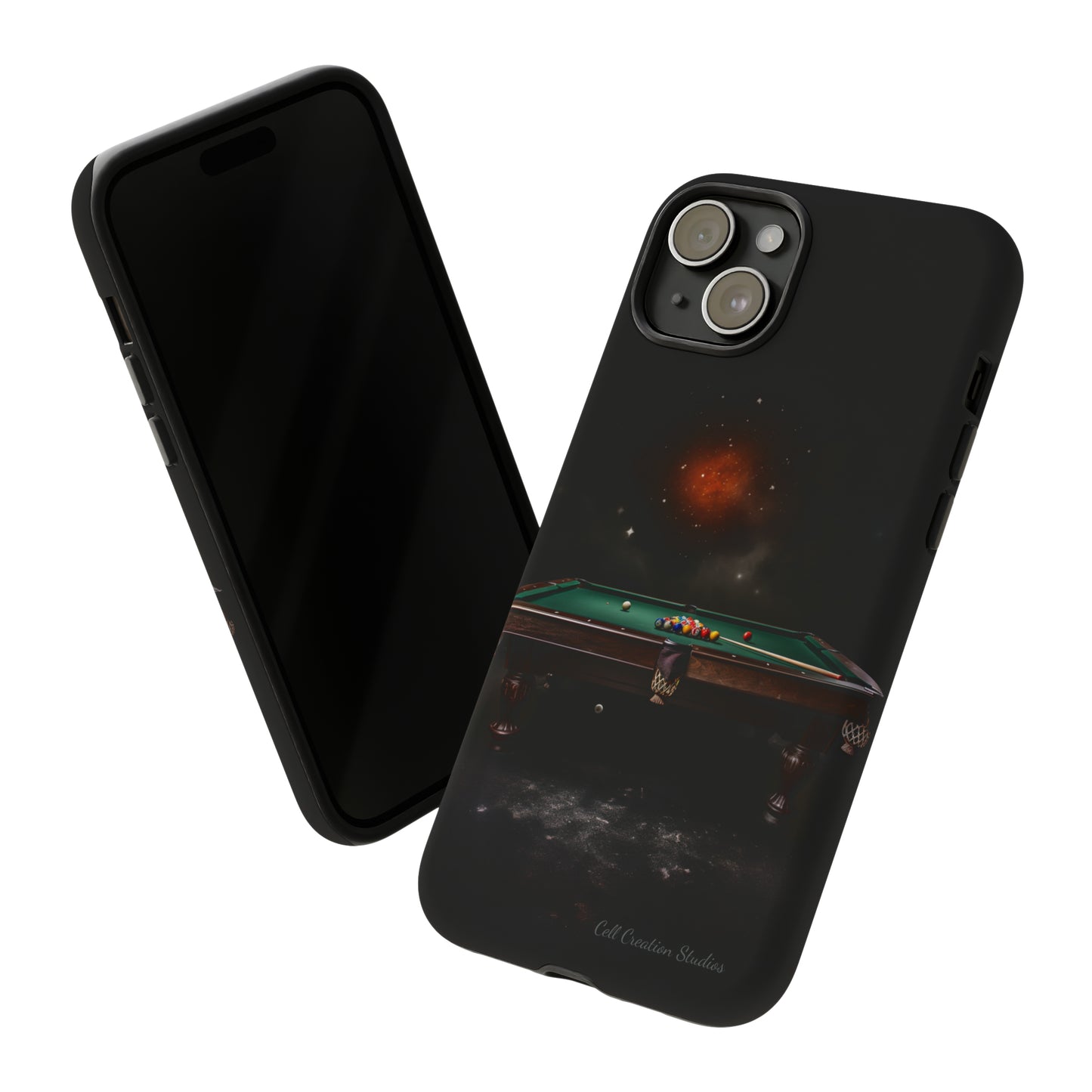 "Rack 'Em Up in Style: Pool Table-Themed Phone Case with Space Background"-Tough Cases