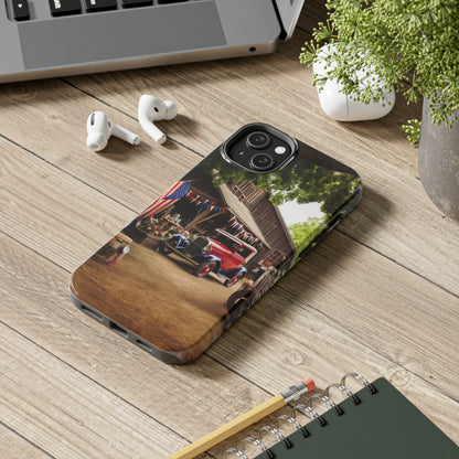 Introducing the "1930s Americana Revival" Cell Phone Case – Relive Vintage Charm with Classic Car, Barn, and the Stars and Stripes -Tough Phone Cases