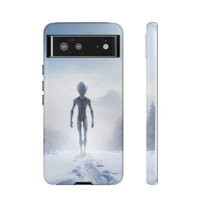 Introducing the "Frosty Extraterrestrial" Cell Phone Case – Embrace Alien Intrigue Amidst the Snowscape -Tough Cases