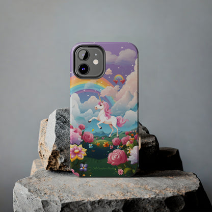 Introducing the "Floral Enchantment" Cell Phone Case – Embrace Your Imagination with a Unicorn in a Field of Flowers -Tough Phone Cases