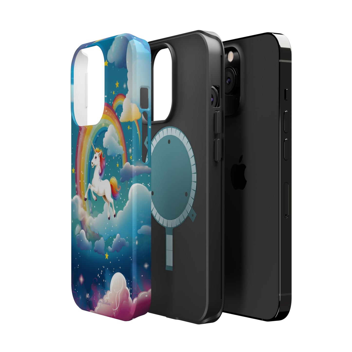 Introducing the "Rainbow Soar" Cell Phone Case – Embark on a Whimsical Journey with a Flying Unicorn -MagSafe Tough Cases