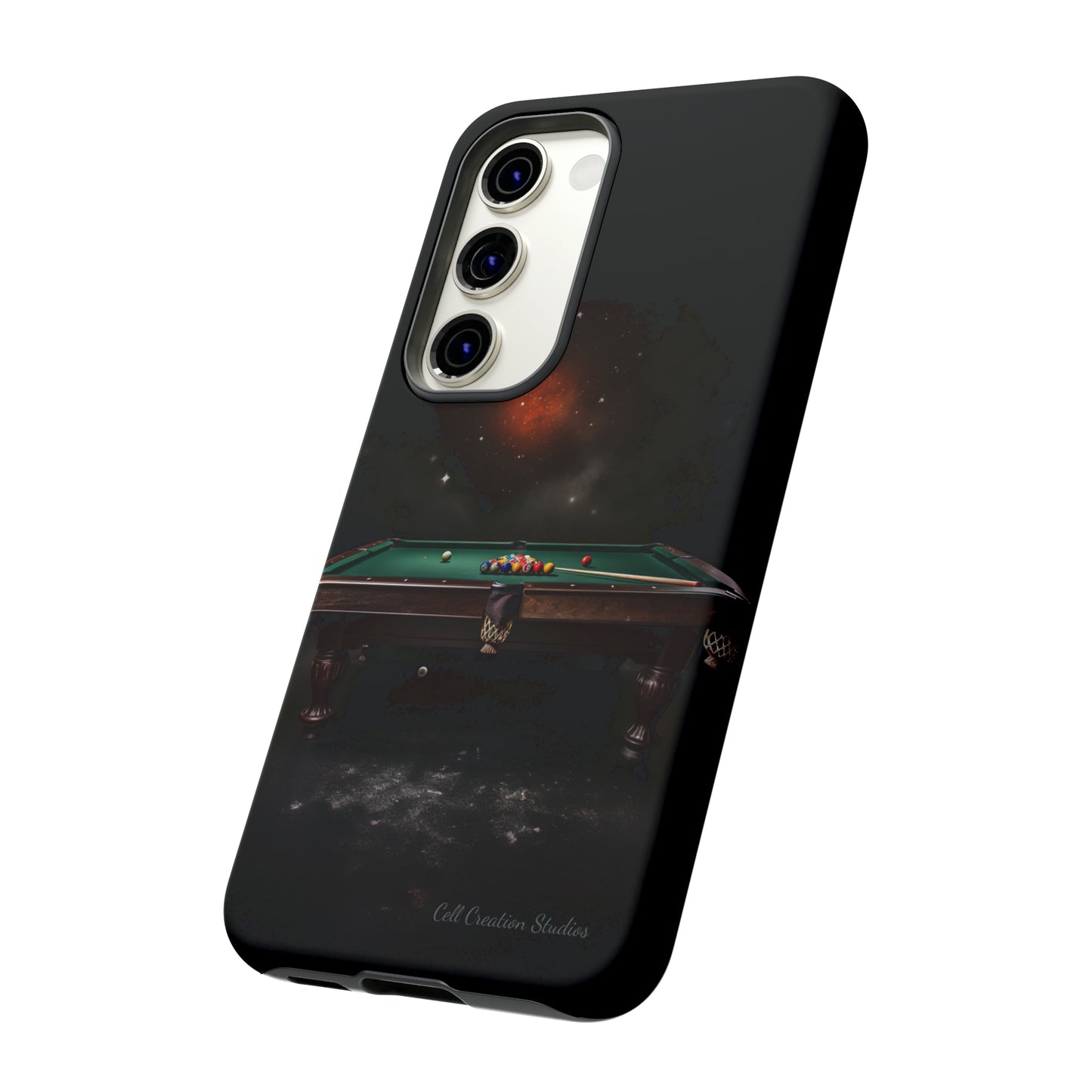 "Rack 'Em Up in Style: Pool Table-Themed Phone Case with Space Background"-Tough Cases