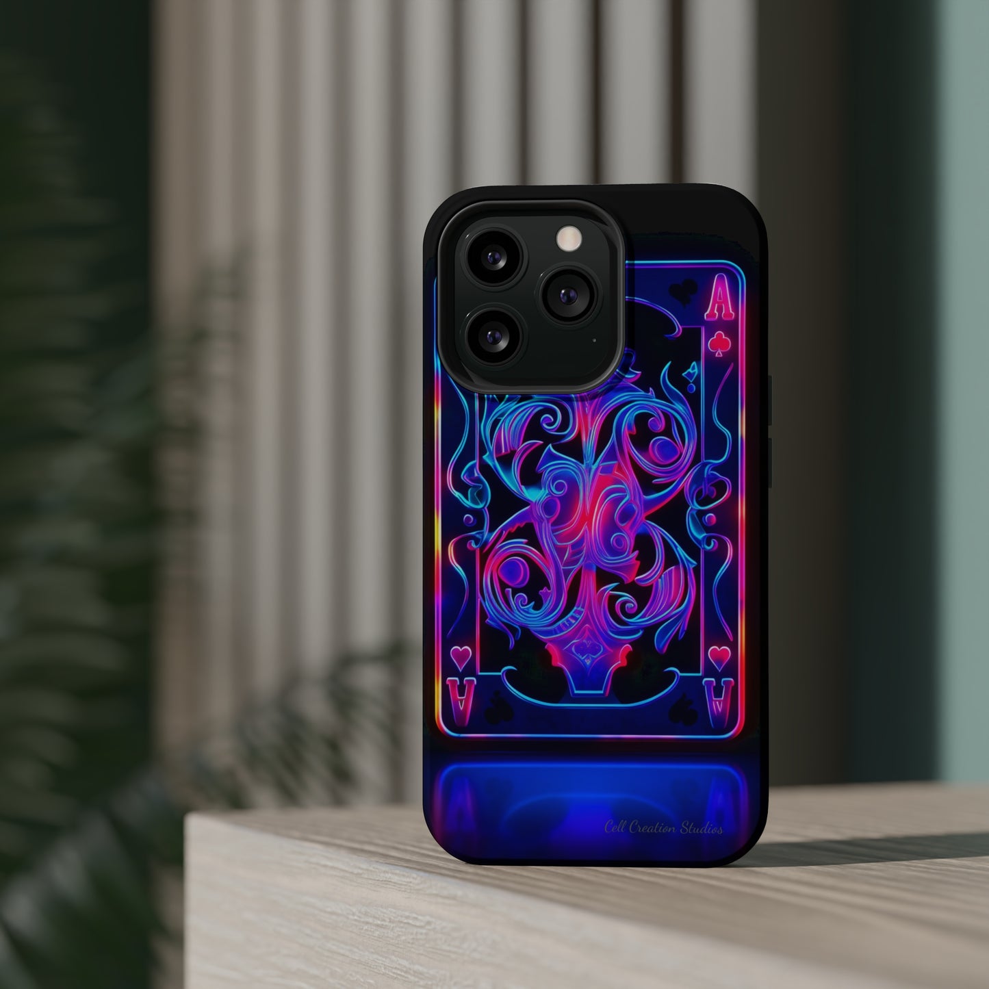 Introducing the "Neon Ace of Hearts" Cell Phone Case – Elevate Your Style with a Dazzling Card -MagSafe Tough Cases