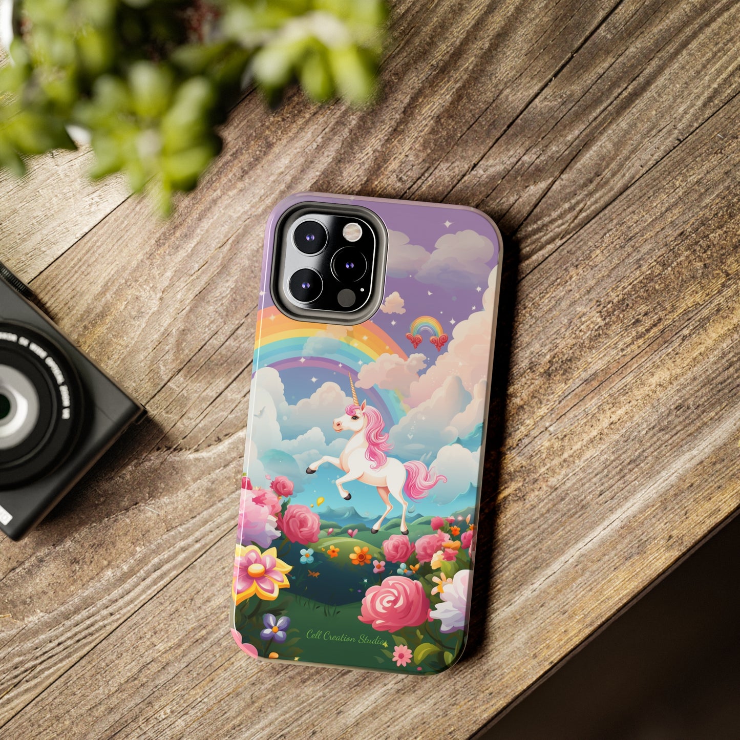 Introducing the "Floral Enchantment" Cell Phone Case – Embrace Your Imagination with a Unicorn in a Field of Flowers -Tough Phone Cases