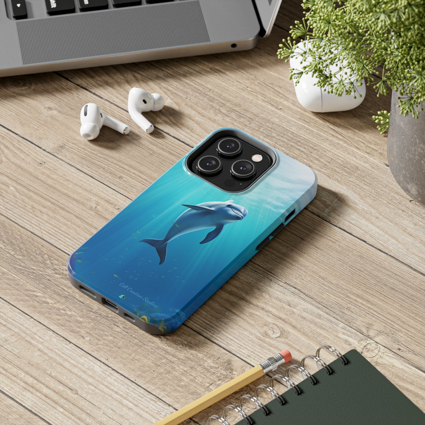 Introducing the "Dolphin Serenity" Cell Phone Case – Dive into Tranquility with a Graceful Dolphin -Tough Phone Cases