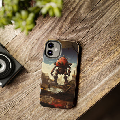 Introducing the "Urban Encounter" Cell Phone Case – Witness the Epic Convergence of Man and Giant Robot -Tough Phone Cases