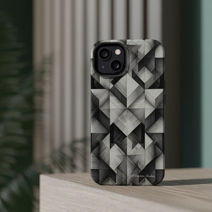 The "Black and White Geometric Pattern" Cell Phone Case- Elevate Your Phone's Style -MagSafe Tough Cases