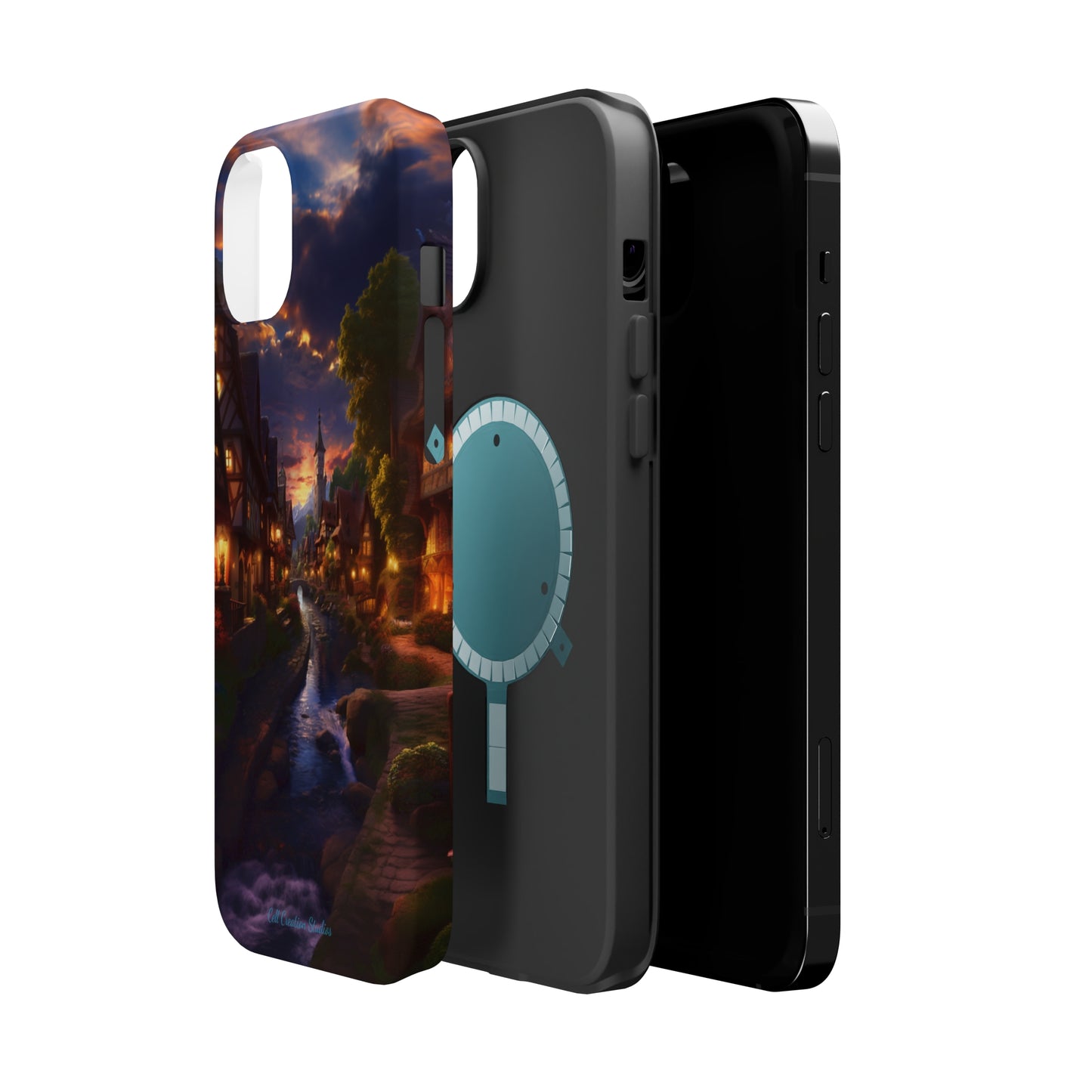 Introducing the "Riverside Serenity" Cell Phone Case – Embrace Peace with a Tranquil Town and Flowing River -MagSafe Tough Cases