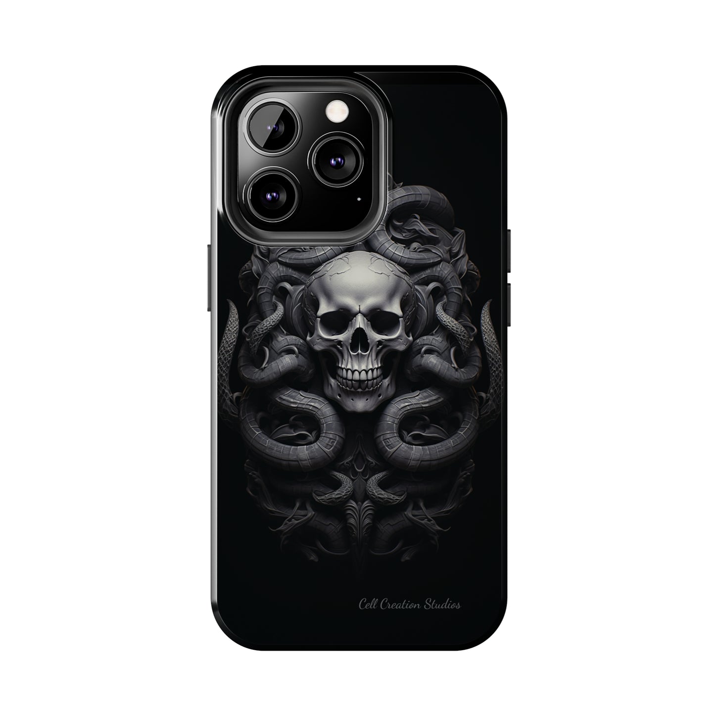 Introducing the "Monochrome Skull and Snakes" Cell Phone Case – A Bold Statement -Tough Phone Cases