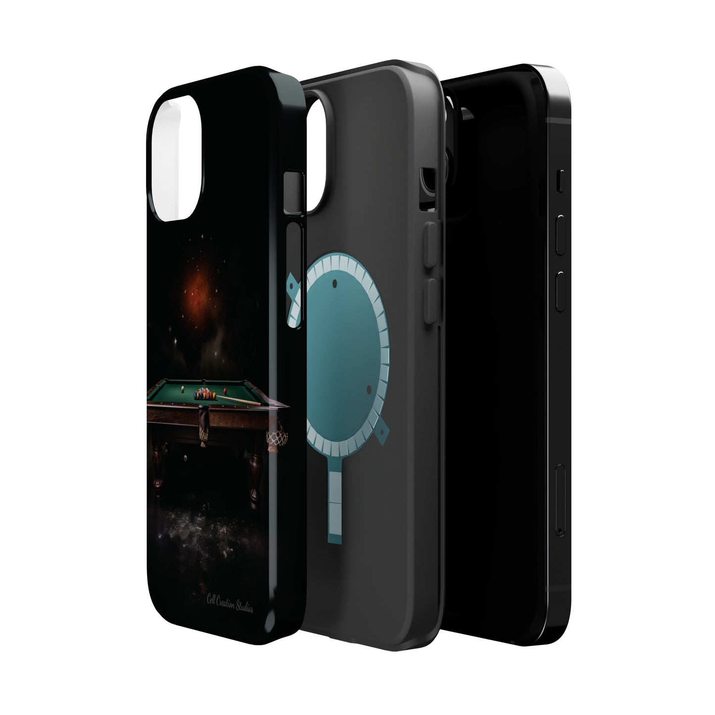 "Rack 'Em Up in Style: Pool Table-Themed Phone Case with Space Background" -MagSafe Tough Cases