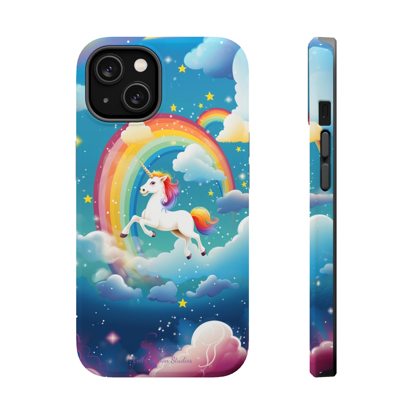 Introducing the "Rainbow Soar" Cell Phone Case – Embark on a Whimsical Journey with a Flying Unicorn -MagSafe Tough Cases