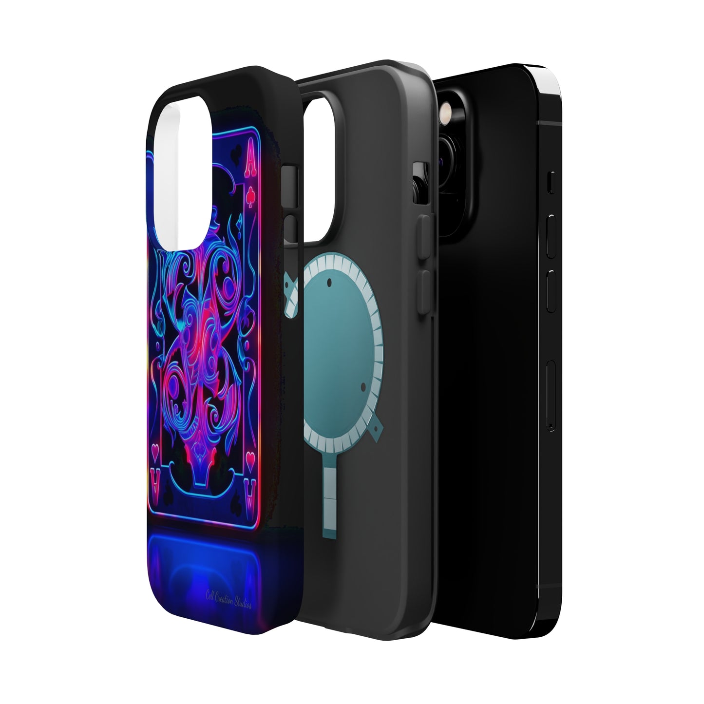 Introducing the "Neon Ace of Hearts" Cell Phone Case – Elevate Your Style with a Dazzling Card -MagSafe Tough Cases