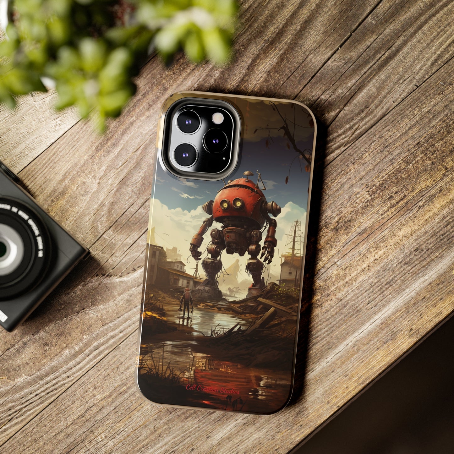 Introducing the "Urban Encounter" Cell Phone Case – Witness the Epic Convergence of Man and Giant Robot -Tough Phone Cases