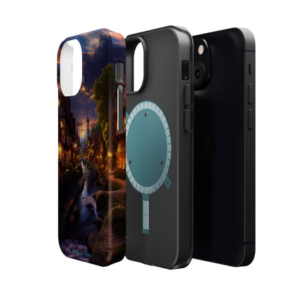 Introducing the "Riverside Serenity" Cell Phone Case – Embrace Peace with a Tranquil Town and Flowing River -MagSafe Tough Cases