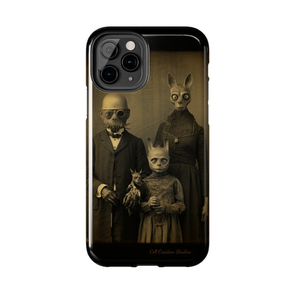 Introducing the "Vintage Odd Creatures" Cell Phone Case – Step into the Eerie Charm of a Haunting Family Portrait -Tough Phone Cases