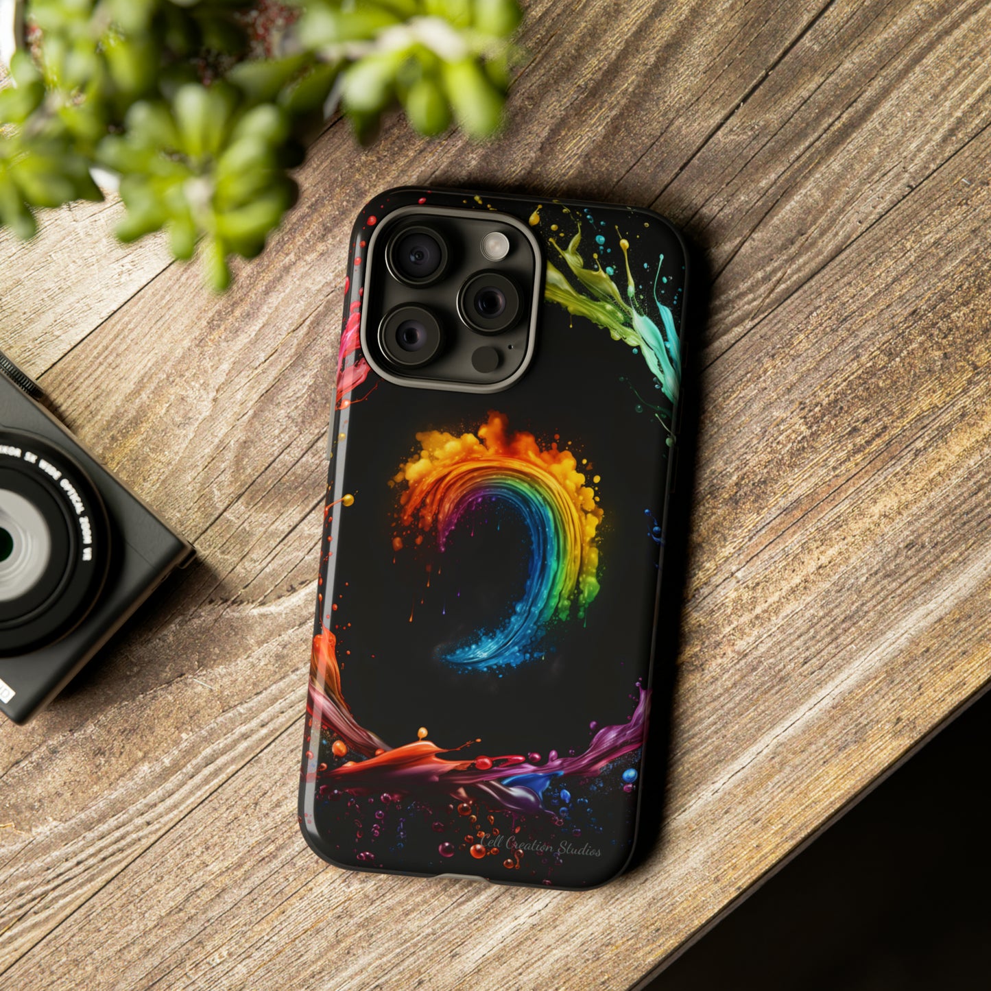 "Vibrant Swirls Painted on Black" Cell Phone Case -Tough Cases