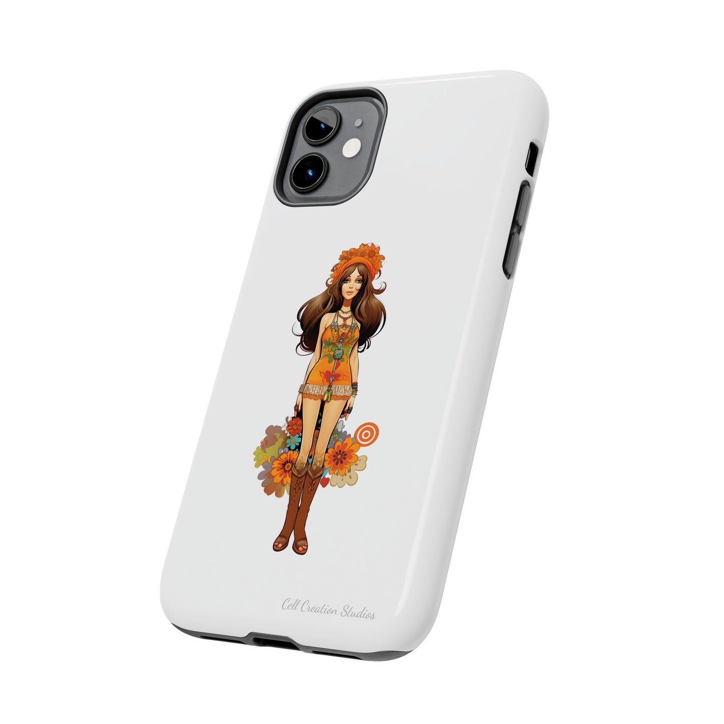 Introducing the "Groovy Hippie Chick" Cell Phone Case – Peace, Love, and Retro Style -Tough Phone Cases