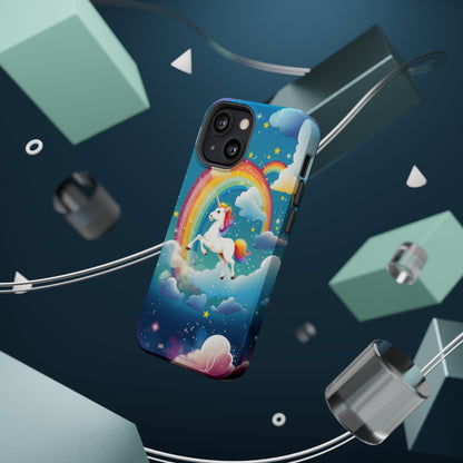 Introducing the "Rainbow Soar" Cell Phone Case – Embark on a Whimsical Journey with a Flying Unicorn -MagSafe Tough Cases