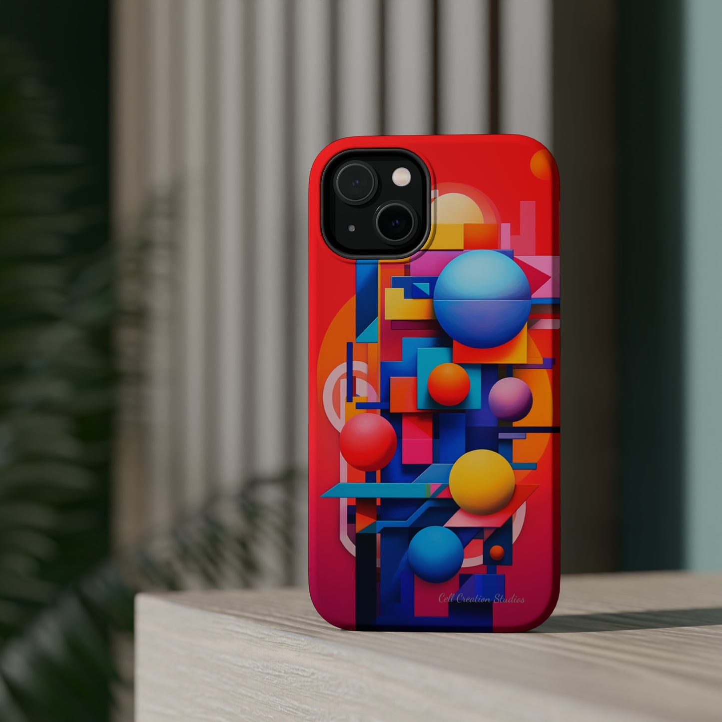 The "Geometric Red Background" Cell Phone Case- Upgrade Your Phone's Aesthetics -MagSafe Tough Cases