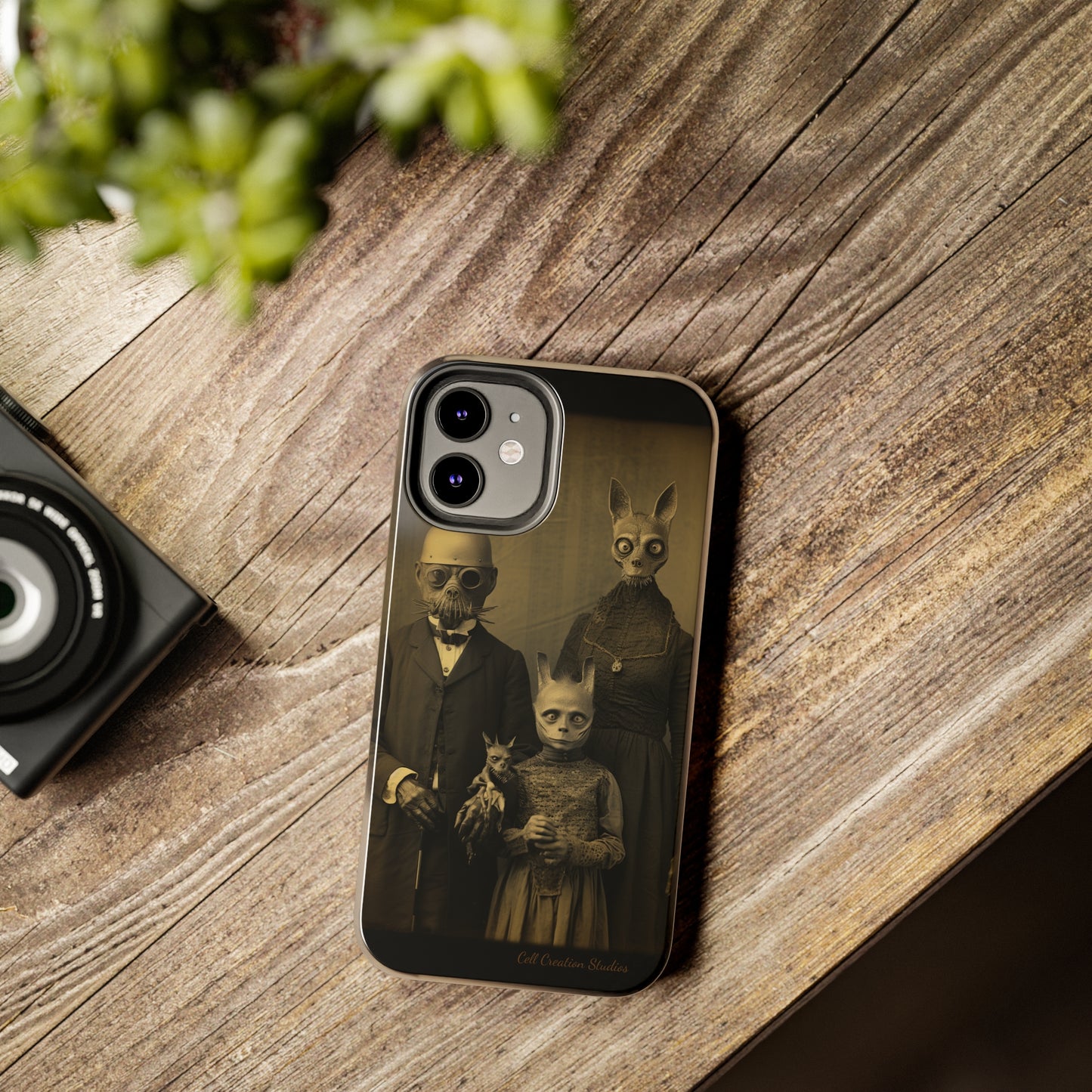 Introducing the "Vintage Odd Creatures" Cell Phone Case – Step into the Eerie Charm of a Haunting Family Portrait -Tough Phone Cases