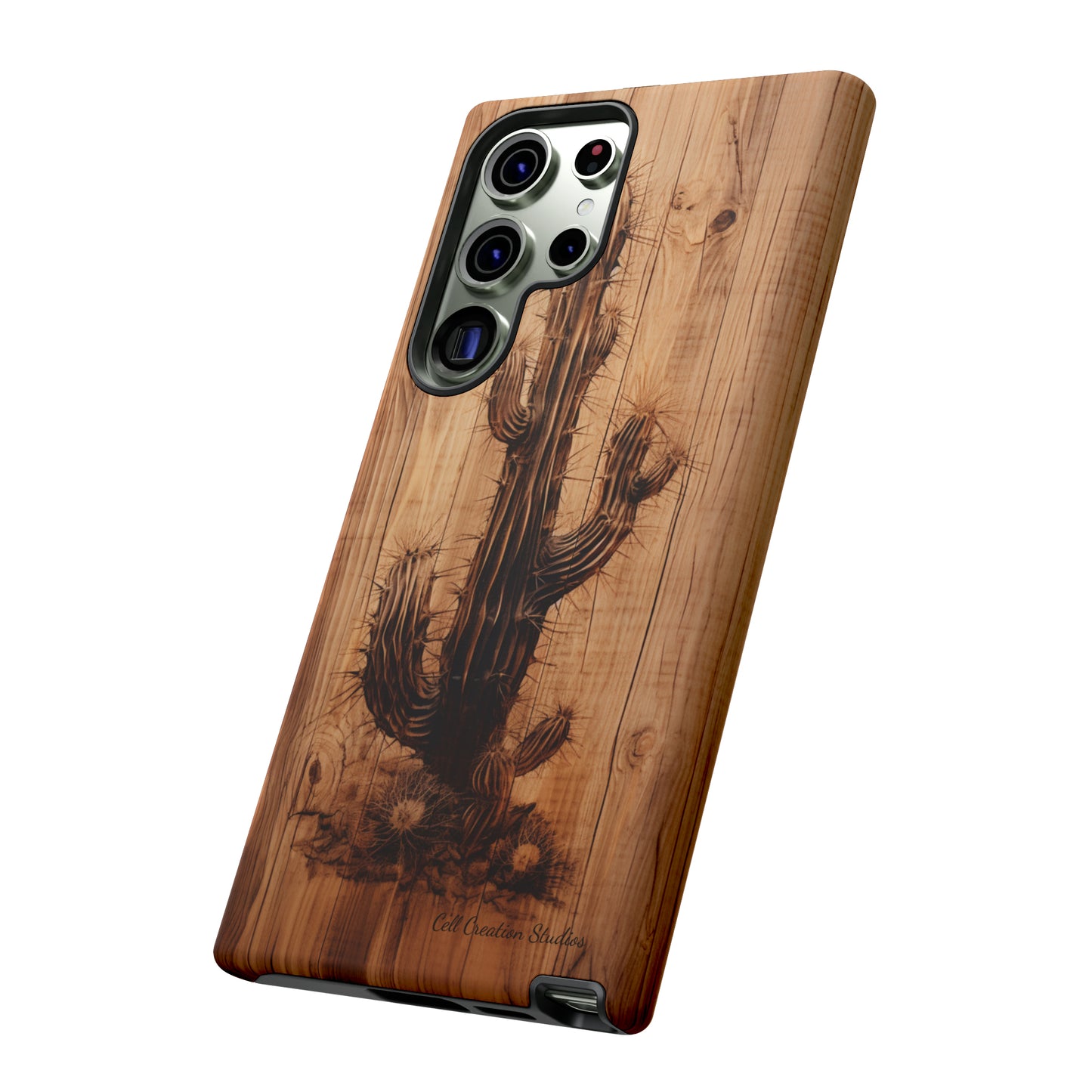 "Cactus Burnt Wood Design" Phone Case -Tough Cases