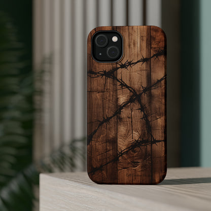 "Elegant Barb Wire on Wood" Embrace Rustic Style -MagSafe Tough Cases