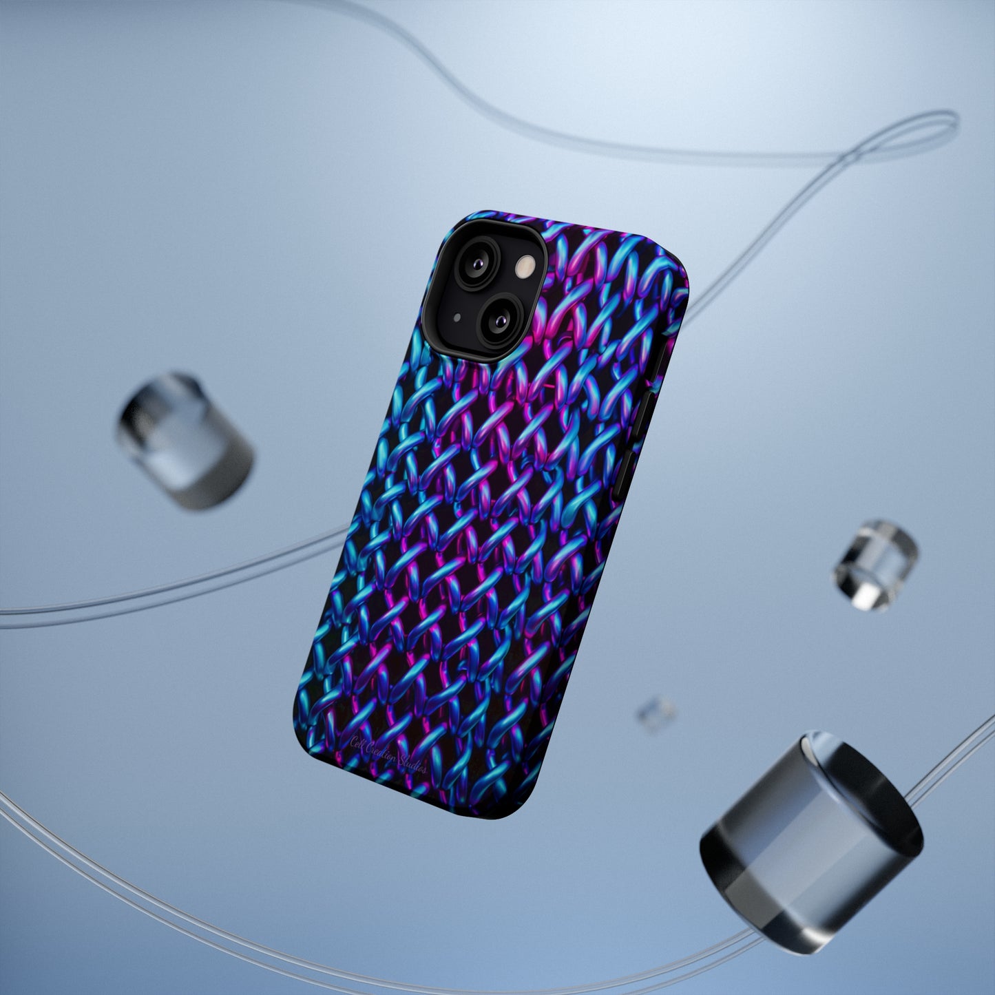 Introducing the "Neon Chainlink Glow" Cell Phone Case – Illuminate Your Style with Vibrant Chain Pattern Design -MagSafe Tough Cases