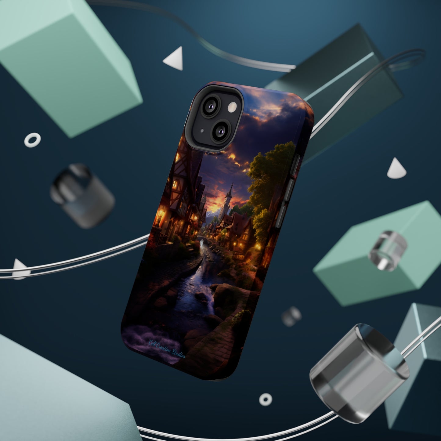 Introducing the "Riverside Serenity" Cell Phone Case – Embrace Peace with a Tranquil Town and Flowing River -MagSafe Tough Cases